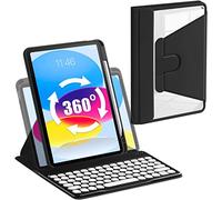 Bueuwe Étui avec clavier rotatif à 360° pour iPad 10e génération 2022, clavier magnétique amovible avec support hybride transparent pour iPad 10e génération 11", noir