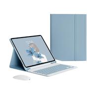 Bueuwe Étui clavier fin et léger avec porte-crayon pour iPad Pro 13" M5, M4/Air 13"/Pro 12,9" 6e 5e 4e 3e génération, souris et clavier Bluetooth magnétique sans fil amovible, bleu brume