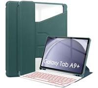 Bueuwe Étui Clavier pour Samsung Galaxy Tab A9 Plus 11 Pouces 2023 - Housse Rotative À 360° avec Clavier Français AZERTY, Rétroéclairage 7 Couleurs,Vert