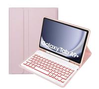 Bueuwe Étui Clavier pour Samsung Galaxy Tab A9 Plus 11 Pouces modèle 2023 (SM-X210/X216/X218), AZERTY français, Clavier détachable sans Fil rétroéclairé,Rose