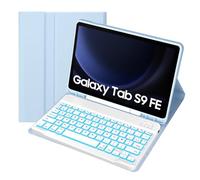 Bueuwe Étui Clavier pour Samsung Galaxy Tab S9 FE 10,9" 2023, AZERTY français, Clavier détachable sans Fil rétroéclairé avec Support S Pen,Bleu