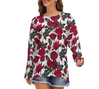 Buewutiry Chemises à manches longues pour femme - Bouquet de fleurs de roses amples pour femmes, t-shirt basique à col rond, Style 6, Taille M