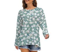 Buewutiry Chemises à manches longues pour femme - Gouache Fleurs T-shirt ample pour femme Col rond T-shirt basique, Style 13, Taille XL