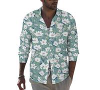 Buewutiry Chemises habillées à manches longues pour homme - Gouache Fleurs Slim Fit Chemise boutonnée pour homme Vêtements décontractés, Style 13, Taille XL