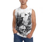 Buewutiry Chemises sans manches pour homme - Débardeurs graphiques pour homme, crânes de corbeau, forêt, course à pied, gym, entraînement