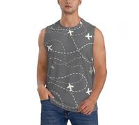 Buewutiry Chemises sans manches pour homme - Débardeurs graphiques pour hommes, itinéraires d'avion autour du monde, course à pied, gym, entraînement, Noir , S