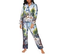 Buewutiry Ensemble de pyjama pour femme - Café parisien avec motif Eiffel - Vêtements de nuit pour femmes avec poches, Noir/blanc, L