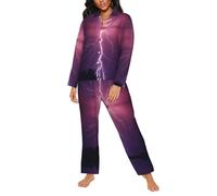 Buewutiry Ensemble de pyjama pour femme - Orage violet violet - Vêtements de nuit - Ensemble de pyjama pour femme avec poches, Noir/blanc, M
