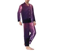 Buewutiry Ensemble de pyjama pour homme - Orage violet violet à manches longues vêtements de nuit vêtements de nuit pyjama pour homme, Noir/blanc, L