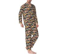 Buewutiry Ensemble de pyjama pour homme - Voiture de course hors route jaune à manches longues vêtements de nuit pyjama pour homme, Noir/blanc, L