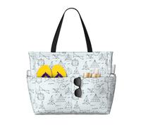 Buewutiry Grand sac de plage résistant à l'eau et au sable - Imprimé équation mathématique mignon sac fourre-tout pour femme avec fermeture éclair