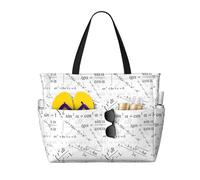 Buewutiry Grand sac de plage résistant à l'eau et au sable - Imprimé équation mathématique mignon sac fourre-tout de plage pour femme avec fermeture éclair
