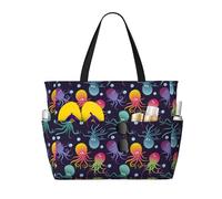 Buewutiry Grand sac de plage résistant à l'eau et au sable - Joli sac fourre-tout de plage en forme de pieuvre dégradé pour femme avec fermeture éclair