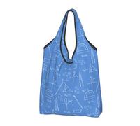 Buewutiry Grand sac fourre-tout pour femme - Léger bleu avec imprimé mathématiques avec règle - Sacs d'épicerie pliables pour courses, sacs en tissu pour le travail, la plage, les voyages avec