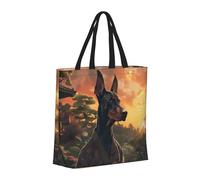 Buewutiry Grand sac fourre-tout pour femme - Sac fourre-tout réutilisable avec fermeture éclair, sac de plage pour femme, sac de méditation Doberman pour maman, adapté pour l'hôpital, la plage, les