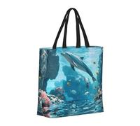 Buewutiry Grand sac fourre-tout pour femme - Sac fourre-tout réutilisable avec fermeture éclair, sac de plage pour femme, sac sous-marin avec scène de dauphin pour maman, adapté pour l'hôpital, la