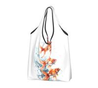 Buewutiry Grand sac fourre-tout pour femme - Sacs d'épicerie légers et réutilisables avec trois poissons rouges et éclaboussures d'aquarelle, sacs de courses en tissu, sacs de courses pour le travail