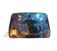 Buewutiry Grande trousse de maquillage de voyage - Chapeau de sorcière d'Halloween chat k sacs cosmétiques portables en cuir PVC pour femme avec fermeture éclair, trousse de soins de la peau, trousse