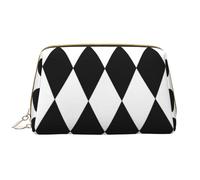 Buewutiry Grande trousse de maquillage de voyage - Trousse de maquillage portable en cuir PVC avec fermeture éclair et diamants noirs et blancs pour femme