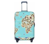 Buewutiry Housse de protection pour bagages de voyage - Motif carte des icônes du monde - Lavable - Pour bagages de 45,7 à 81,3 cm, noir, Medium