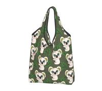 Buewutiry Lot de 2 grands sacs fourre-tout légers et réutilisables avec poignées pour femme - Motif koala à grands yeux verts et feuilles - Sacs de courses en tissu pour le travail, la plage, les