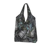 Buewutiry Lot de 2 grands sacs fourre-tout pour femme - Légers et réutilisables à motif de pierres tombales de la faucheuse - Sacs de courses en tissu avec poignées pour le travail, la plage, les