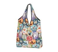Buewutiry Lot de 2 grands sacs fourre-tout pour femme - Légers et réutilisables avec poignées - Motif timbre du monde - Sacs d'épicerie pliables pour courses, sacs en tissu pour le travail, la plage