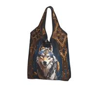 Buewutiry Lot de 2 grands sacs fourre-tout pour femme - Sacs d'épicerie légers et réutilisables avec poignées pour courses, motif loup tribal - Sacs de courses en tissu pour le travail, la plage, les