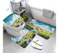 Buewutiry Lot de 3 tapis de bain doux et absorbants et lavables en forme de U pour abattant de WC, motif vache de la ferme de campagne