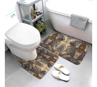 Buewutiry Lot de 3 tapis de salle de bain doux et absorbants et lavables en forme de U pour abattant de toilettes, motif tigre blanc doré