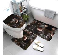 Buewutiry Lot de 3 tapis de salle de bain en forme d'hippopotame - Absorbants et lavables - En forme de U - Doux - Pour salle de bain, baignoire, WC