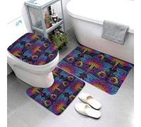 Buewutiry Lot de 3 tapis de salle de bain - Motif mandalas indiens et libellules - Absorbants et lavables - Housse de couvercle de toilette en forme de U - Tapis de contour doux pour salle de bain