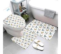 Buewutiry Lot de 3 tapis de salle de bain - Tapis de bain absorbant et lavable en forme de U - Motif coqs de ferme - Tapis de contour doux pour salle de bain, baignoire, WC