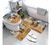 Buewutiry Lot de 3 tapis de salle de bain - Tapis de bain doux et absorbant et lavable en forme de U - Motif ferme Corgi berger allemand