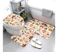Buewutiry Lot de 3 tapis de salle de bain - Tapis de bain doux et absorbant et lavable en forme de U pour abattant de WC, motif ferme d'automne citrouille