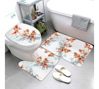 Buewutiry Lot de 3 tapis de salle de bain - Tapis de bain doux et lavable en forme de U pour abattant de toilette en forme de U - Trois poissons rouges aquarelle aquarelle - Tapis de contour pour