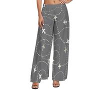 Buewutiry Palazzo Pantalon ample confortable pour femme avec jambes larges, itinéraires d'avion autour du monde, Style 38, XX-Large