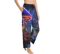Buewutiry Pantalon de pyjama pour femme - Chemin de la jungle champignons lumineux confortable pour dormir et se détendre avec poches, Noir , M