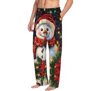 Buewutiry Pantalon de pyjama pour homme avec poches - Bonhomme de neige de Noël F confortable pour homme Pantalon de pyjama doux pour homme, Noir , L