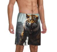 Buewutiry Pantalon de pyjama pour homme - Short de pyjama pour homme Ruins Tiger Warrior, pantalon de pyjama confortable pour homme, Noir/blanc, XL
