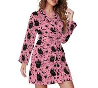 Buewutiry Peignoir court à manches longues pour femme - Robe de bain avec ceinture chauve-souris rose pour Halloween, Style 3, S