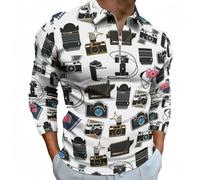 Buewutiry Polo à manches longues pour homme - Cool Camera T-shirt de golf d'automne décontracté avec fermeture éclair pour homme, Style 24, Taille L
