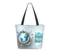 Buewutiry Sac fourre-tout de voyage pour femme - Sac à bandoulière léger Let's go Travel Around the World Sac à main d'infirmière de plage pour femme, grand sac à main tendance pour femme avec