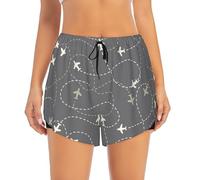 Buewutiry Short de course pour femme - Itinéraires d'avion autour du monde - Short athlétique d'entraînement de yoga avec poches doublées, noir, Taille S
