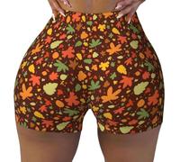 Buewutiry Short d'entraînement sans couture pour femme - Feuilles d'automne - Short en élasthanne pour motard, gym, course à pied, yoga, noir, XX-Large