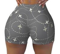Buewutiry Short d'entraînement sans couture pour femme - Itinéraires d'avion autour du monde - Short en élasthanne pour femme, noir, Taille S