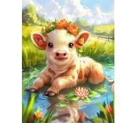 BœUf Diamond Painting Adulte, Animal Diamond Painting, DIY Round Rhinestone Crystal Point de Croix complet kit, 5D Mosaic Art Kit Pour Enfant et débutants, Murale Décoration Maison 25x35cm 0U-57