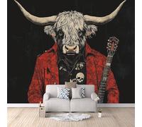 Bœuf Papier Peint panoramique intissé 300 × 256 cm Papier Peint XXL Guitare Rock Animal Vache Poster Photo Mural Moderne Décoration Murale pour Salon Chambre á Coucherr Bureau Salle