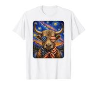 Bœuf Portant des Lunettes Drapeau américain Art américain T-Shirt Graphique avec Valeur, Homme, Blanc, L