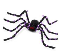 BUFANYU Décoration d'Halloween géante - Grande araignée lumineuse de 198 cm, 44 lumières violettes et 2 yeux rouges, pieds en métal flexibles, 8 modes d'éclairage, minuterie - Décoration d'Halloween